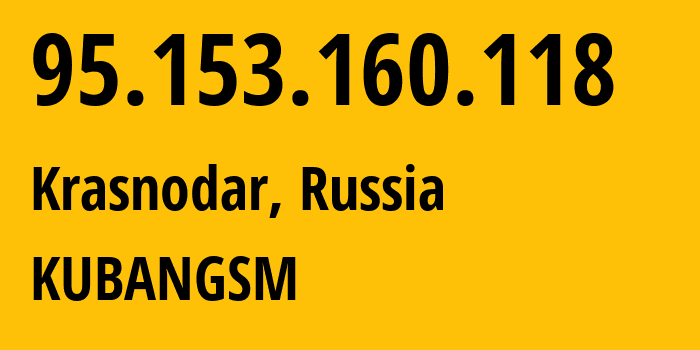 IP address 95.153.160.118 (Krasnodar, Krasnodar Krai, Russia) get location, coordinates on map, ISP provider AS8359 KUBANGSM // who is provider of ip address 95.153.160.118, whose IP address