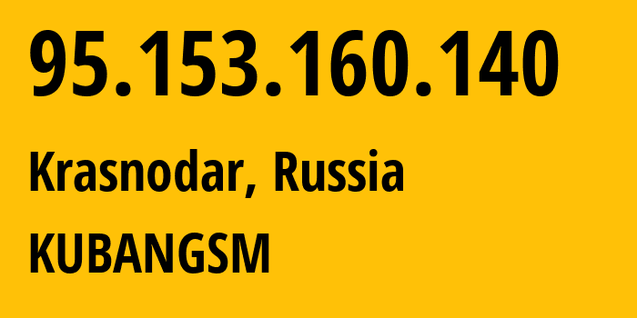 IP address 95.153.160.140 (Krasnodar, Krasnodar Krai, Russia) get location, coordinates on map, ISP provider AS8359 KUBANGSM // who is provider of ip address 95.153.160.140, whose IP address