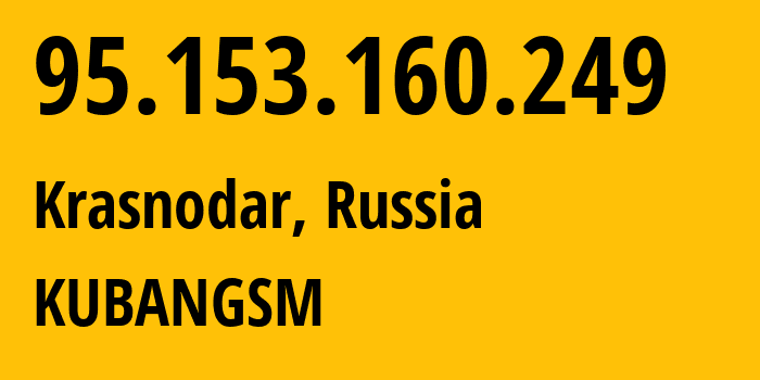 IP address 95.153.160.249 (Krasnodar, Krasnodar Krai, Russia) get location, coordinates on map, ISP provider AS8359 KUBANGSM // who is provider of ip address 95.153.160.249, whose IP address