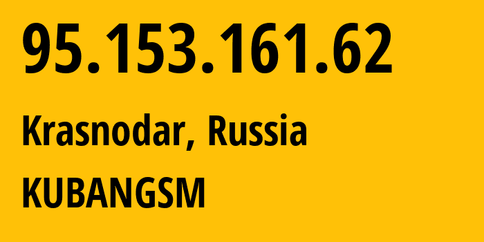 IP address 95.153.161.62 (Krasnodar, Krasnodar Krai, Russia) get location, coordinates on map, ISP provider AS8359 KUBANGSM // who is provider of ip address 95.153.161.62, whose IP address