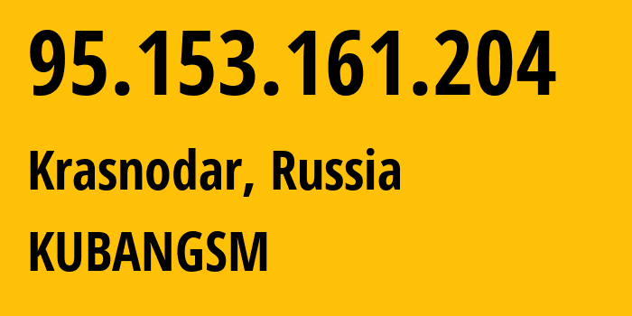 IP address 95.153.161.204 (Krasnodar, Krasnodar Krai, Russia) get location, coordinates on map, ISP provider AS8359 KUBANGSM // who is provider of ip address 95.153.161.204, whose IP address