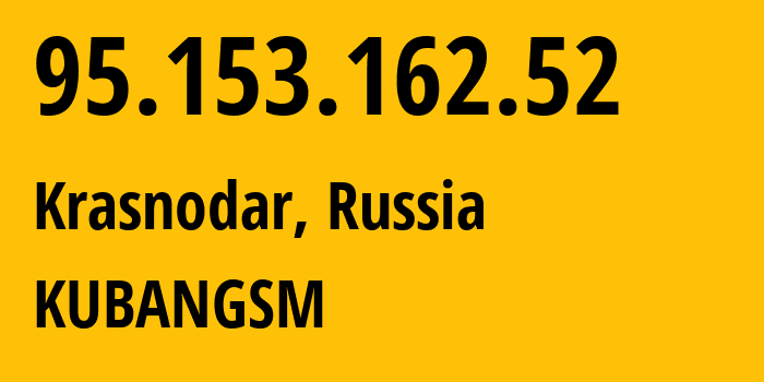 IP address 95.153.162.52 (Krasnodar, Krasnodar Krai, Russia) get location, coordinates on map, ISP provider AS8359 KUBANGSM // who is provider of ip address 95.153.162.52, whose IP address