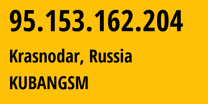 IP address 95.153.162.204 (Krasnodar, Krasnodar Krai, Russia) get location, coordinates on map, ISP provider AS8359 KUBANGSM // who is provider of ip address 95.153.162.204, whose IP address