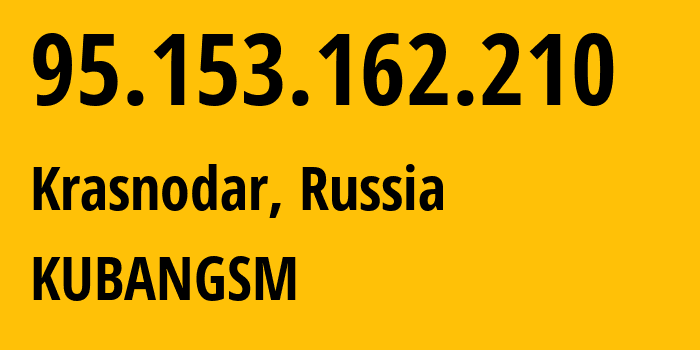 IP address 95.153.162.210 (Krasnodar, Krasnodar Krai, Russia) get location, coordinates on map, ISP provider AS8359 KUBANGSM // who is provider of ip address 95.153.162.210, whose IP address