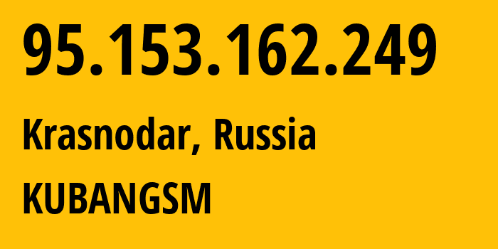 IP address 95.153.162.249 (Krasnodar, Krasnodar Krai, Russia) get location, coordinates on map, ISP provider AS8359 KUBANGSM // who is provider of ip address 95.153.162.249, whose IP address