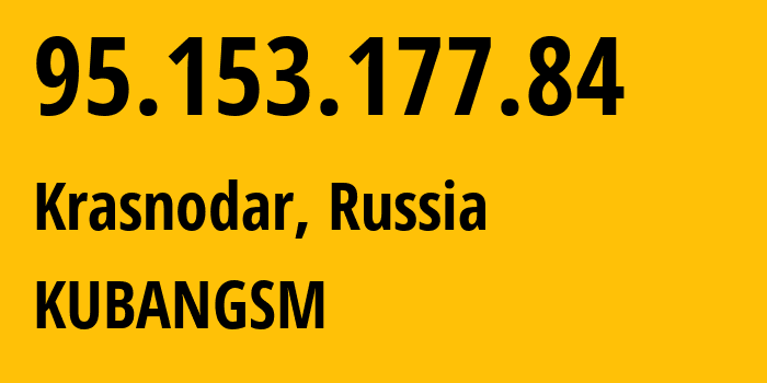 IP address 95.153.177.84 (Krasnodar, Krasnodar Krai, Russia) get location, coordinates on map, ISP provider AS8359 KUBANGSM // who is provider of ip address 95.153.177.84, whose IP address