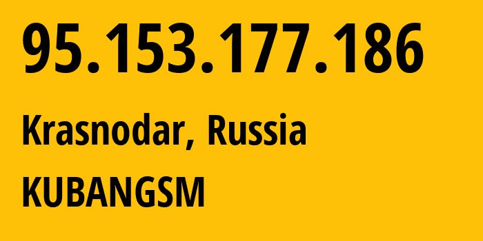 IP address 95.153.177.186 (Krasnodar, Krasnodar Krai, Russia) get location, coordinates on map, ISP provider AS8359 KUBANGSM // who is provider of ip address 95.153.177.186, whose IP address