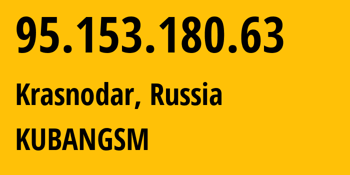 IP-адрес 95.153.180.63 (Волгоград, Волгоградская Область, Россия) определить местоположение, координаты на карте, ISP провайдер AS8359 KUBANGSM // кто провайдер айпи-адреса 95.153.180.63