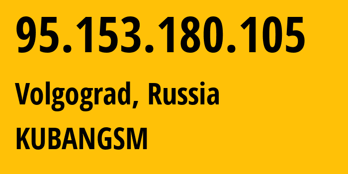 IP-адрес 95.153.180.105 (Волгоград, Волгоградская Область, Россия) определить местоположение, координаты на карте, ISP провайдер AS8359 KUBANGSM // кто провайдер айпи-адреса 95.153.180.105