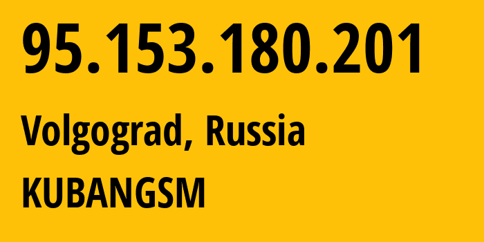 IP-адрес 95.153.180.201 (Волгоград, Волгоградская Область, Россия) определить местоположение, координаты на карте, ISP провайдер AS8359 KUBANGSM // кто провайдер айпи-адреса 95.153.180.201