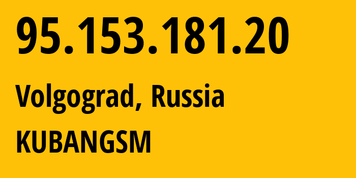 IP-адрес 95.153.181.20 (Волгоград, Волгоградская Область, Россия) определить местоположение, координаты на карте, ISP провайдер AS8359 KUBANGSM // кто провайдер айпи-адреса 95.153.181.20