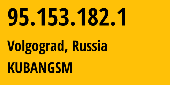 IP-адрес 95.153.182.1 (Волгоград, Волгоградская Область, Россия) определить местоположение, координаты на карте, ISP провайдер AS8359 KUBANGSM // кто провайдер айпи-адреса 95.153.182.1