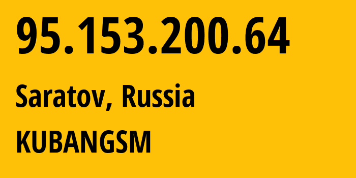 IP address 95.153.200.64 (Saratov, Saratov Oblast, Russia) get location, coordinates on map, ISP provider AS29190 KUBANGSM // who is provider of ip address 95.153.200.64, whose IP address