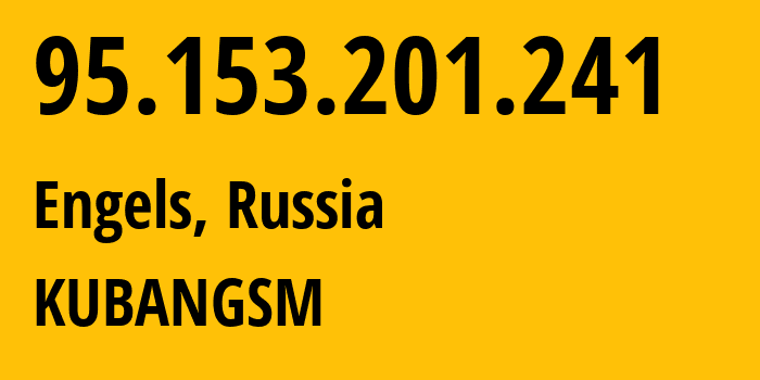 IP-адрес 95.153.201.241 (Энгельс, Саратовская Область, Россия) определить местоположение, координаты на карте, ISP провайдер AS29190 KUBANGSM // кто провайдер айпи-адреса 95.153.201.241