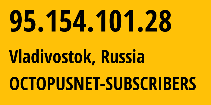 IP-адрес 95.154.101.28 (Владивосток, Приморский Край, Россия) определить местоположение, координаты на карте, ISP провайдер AS44724 OCTOPUSNET-SUBSCRIBERS // кто провайдер айпи-адреса 95.154.101.28