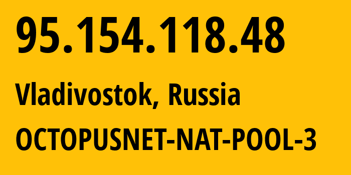 IP address 95.154.118.48 (Vladivostok, Primorye, Russia) get location, coordinates on map, ISP provider AS44724 OCTOPUSNET-NAT-POOL-3 // who is provider of ip address 95.154.118.48, whose IP address