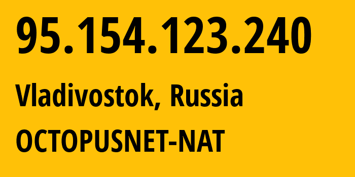 IP-адрес 95.154.123.240 (Владивосток, Приморский Край, Россия) определить местоположение, координаты на карте, ISP провайдер AS44724 OCTOPUSNET-NAT // кто провайдер айпи-адреса 95.154.123.240