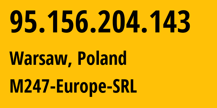 IP address 95.156.204.143 (Torre Pacheco, Murcia, Spain) get location, coordinates on map, ISP provider AS9009 Avatel-Telecom-SL // who is provider of ip address 95.156.204.143, whose IP address