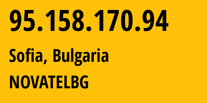 IP address 95.158.170.94 (Sofia, Sofia-Capital, Bulgaria) get location, coordinates on map, ISP provider AS41313 NOVATELBG // who is provider of ip address 95.158.170.94, whose IP address