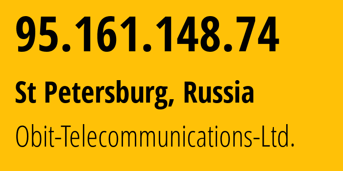 IP-адрес 95.161.148.74 (Санкт-Петербург, Санкт-Петербург, Россия) определить местоположение, координаты на карте, ISP провайдер AS8492 Obit-Telecommunications-Ltd. // кто провайдер айпи-адреса 95.161.148.74