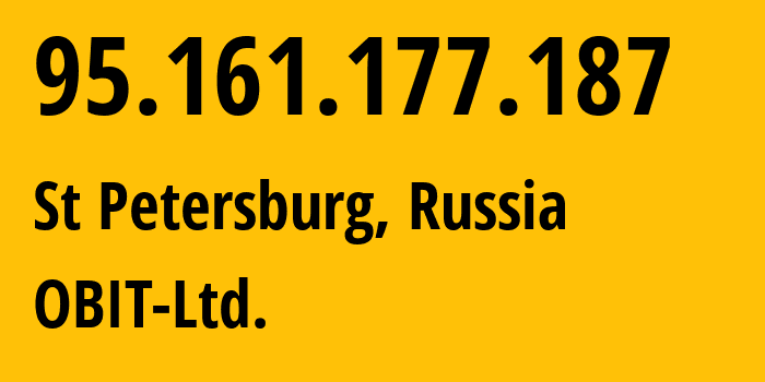 IP-адрес 95.161.177.187 (Санкт-Петербург, Санкт-Петербург, Россия) определить местоположение, координаты на карте, ISP провайдер AS8492 OBIT-Ltd. // кто провайдер айпи-адреса 95.161.177.187