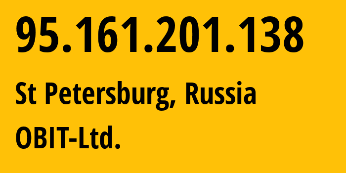 IP-адрес 95.161.201.138 (Санкт-Петербург, Санкт-Петербург, Россия) определить местоположение, координаты на карте, ISP провайдер AS8492 OBIT-Ltd. // кто провайдер айпи-адреса 95.161.201.138