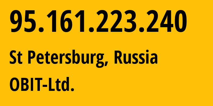 IP address 95.161.223.240 (St Petersburg, St.-Petersburg, Russia) get location, coordinates on map, ISP provider AS8492 OBIT-Ltd. // who is provider of ip address 95.161.223.240, whose IP address