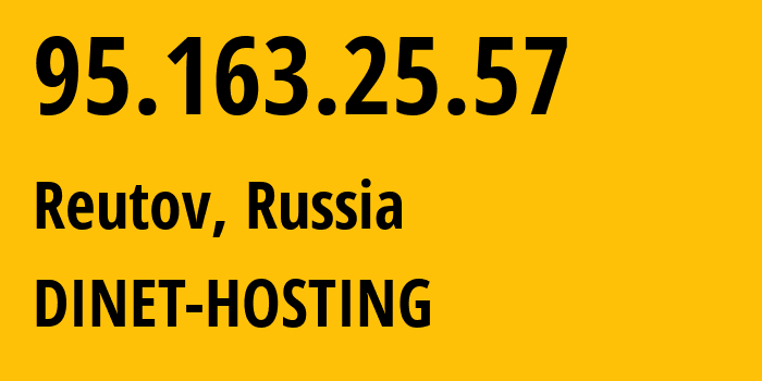 IP-адрес 95.163.25.57 (Реутов, Московская область, Россия) определить местоположение, координаты на карте, ISP провайдер AS12695 DINET-HOSTING // кто провайдер айпи-адреса 95.163.25.57