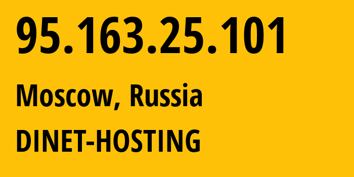 IP-адрес 95.163.25.101 (Москва, Москва, Россия) определить местоположение, координаты на карте, ISP провайдер AS12695 DINET-HOSTING // кто провайдер айпи-адреса 95.163.25.101