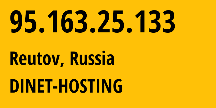 IP-адрес 95.163.25.133 (Реутов, Московская область, Россия) определить местоположение, координаты на карте, ISP провайдер AS12695 DINET-HOSTING // кто провайдер айпи-адреса 95.163.25.133