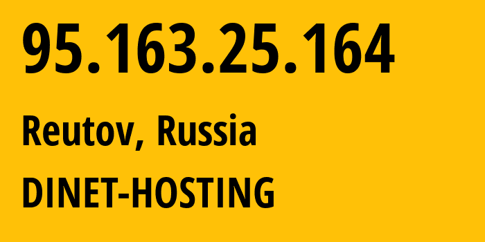 IP-адрес 95.163.25.164 (Реутов, Московская область, Россия) определить местоположение, координаты на карте, ISP провайдер AS12695 DINET-HOSTING // кто провайдер айпи-адреса 95.163.25.164