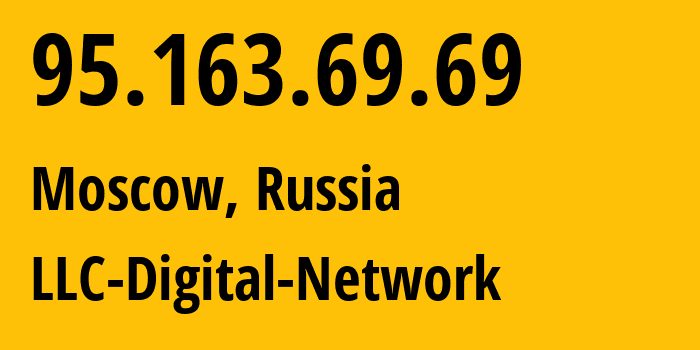 IP-адрес 95.163.69.69 (Москва, Москва, Россия) определить местоположение, координаты на карте, ISP провайдер AS12695 LLC-Digital-Network // кто провайдер айпи-адреса 95.163.69.69