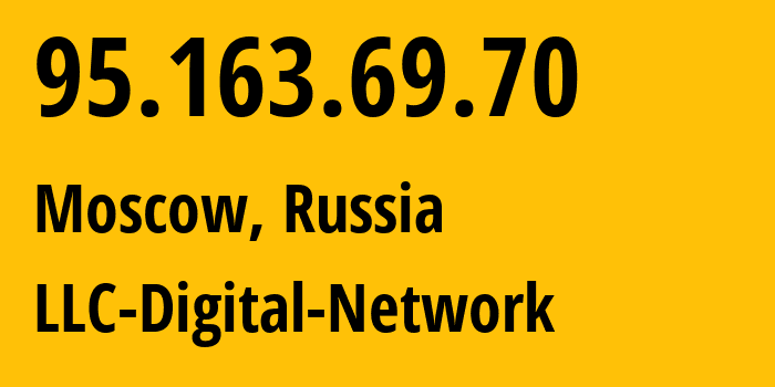 IP address 95.163.69.70 (Moscow, Moscow, Russia) get location, coordinates on map, ISP provider AS12695 LLC-Digital-Network // who is provider of ip address 95.163.69.70, whose IP address