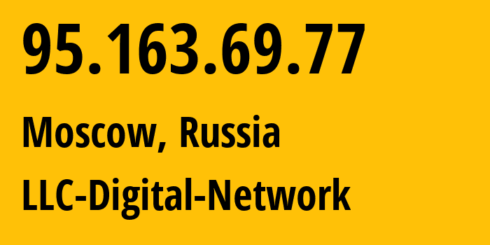 IP address 95.163.69.77 (Moscow, Moscow, Russia) get location, coordinates on map, ISP provider AS12695 LLC-Digital-Network // who is provider of ip address 95.163.69.77, whose IP address