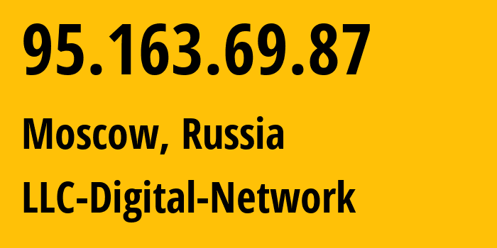 IP-адрес 95.163.69.87 (Москва, Москва, Россия) определить местоположение, координаты на карте, ISP провайдер AS12695 LLC-Digital-Network // кто провайдер айпи-адреса 95.163.69.87