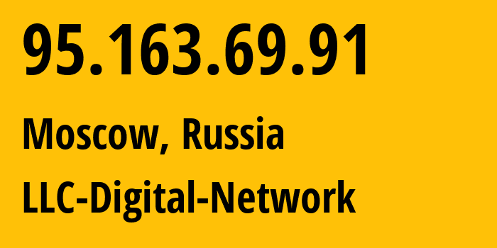 IP-адрес 95.163.69.91 (Москва, Москва, Россия) определить местоположение, координаты на карте, ISP провайдер AS12695 LLC-Digital-Network // кто провайдер айпи-адреса 95.163.69.91
