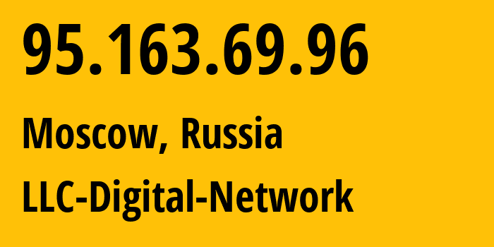 IP-адрес 95.163.69.96 (Москва, Москва, Россия) определить местоположение, координаты на карте, ISP провайдер AS12695 LLC-Digital-Network // кто провайдер айпи-адреса 95.163.69.96