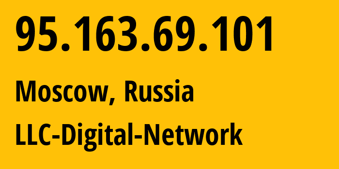 IP address 95.163.69.101 (Moscow, Moscow, Russia) get location, coordinates on map, ISP provider AS12695 LLC-Digital-Network // who is provider of ip address 95.163.69.101, whose IP address