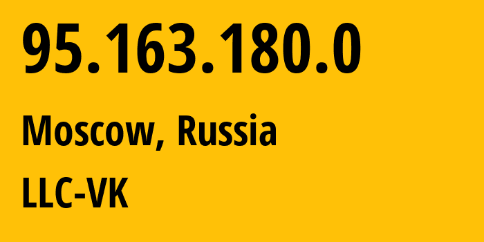 IP address 95.163.180.0 (Moscow, Moscow, Russia) get location, coordinates on map, ISP provider AS47764 LLC-VK // who is provider of ip address 95.163.180.0, whose IP address