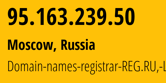 IP address 95.163.239.50 (Moscow, Moscow, Russia) get location, coordinates on map, ISP provider AS197695 Domain-names-registrar-REG.RU,-Ltd // who is provider of ip address 95.163.239.50, whose IP address