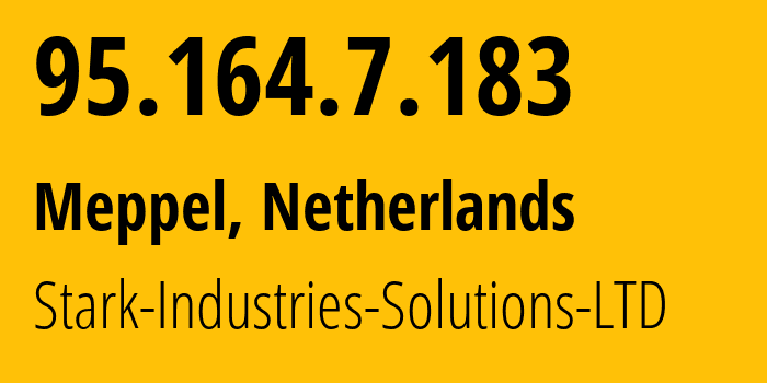 IP-адрес 95.164.7.183 (Меппел, Дренте, Нидерланды) определить местоположение, координаты на карте, ISP провайдер AS44477 Stark-Industries-Solutions-LTD // кто провайдер айпи-адреса 95.164.7.183