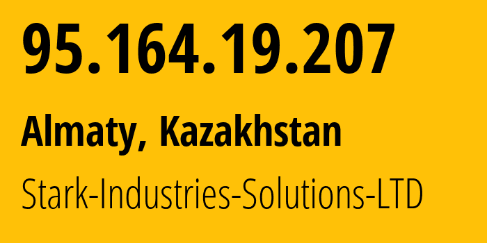 IP address 95.164.19.207 (Almaty, Almaty, Kazakhstan) get location, coordinates on map, ISP provider AS44477 Stark-Industries-Solutions-LTD // who is provider of ip address 95.164.19.207, whose IP address