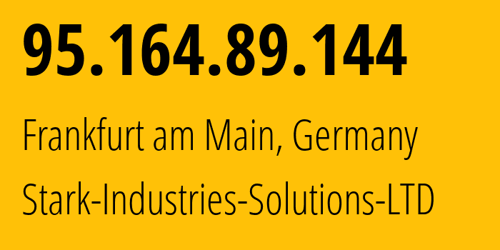 IP address 95.164.89.144 (Frankfurt am Main, Hesse, Germany) get location, coordinates on map, ISP provider AS44477 Stark-Industries-Solutions-LTD // who is provider of ip address 95.164.89.144, whose IP address