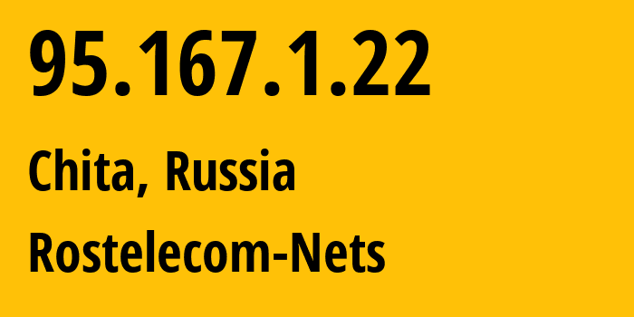 IP address 95.167.1.22 (Chita, Transbaikal Territory, Russia) get location, coordinates on map, ISP provider AS12389 Rostelecom-Nets // who is provider of ip address 95.167.1.22, whose IP address