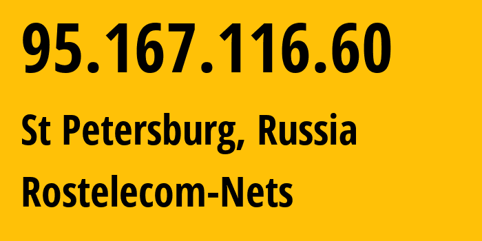 IP address 95.167.116.60 (St Petersburg, St.-Petersburg, Russia) get location, coordinates on map, ISP provider AS12389 Rostelecom-Nets // who is provider of ip address 95.167.116.60, whose IP address