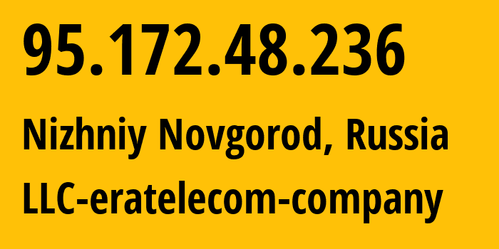 IP address 95.172.48.236 (Nizhniy Novgorod, Nizhny Novgorod Oblast, Russia) get location, coordinates on map, ISP provider AS201826 LLC-eratelecom-company // who is provider of ip address 95.172.48.236, whose IP address