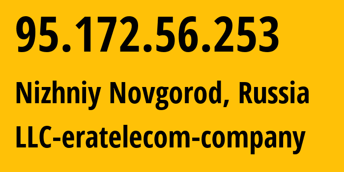 IP address 95.172.56.253 (Nizhniy Novgorod, Nizhny Novgorod Oblast, Russia) get location, coordinates on map, ISP provider AS201826 LLC-eratelecom-company // who is provider of ip address 95.172.56.253, whose IP address