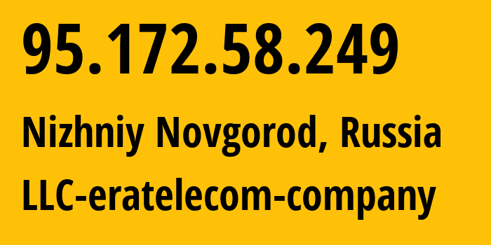 IP address 95.172.58.249 (Nizhniy Novgorod, Nizhny Novgorod Oblast, Russia) get location, coordinates on map, ISP provider AS201826 LLC-eratelecom-company // who is provider of ip address 95.172.58.249, whose IP address