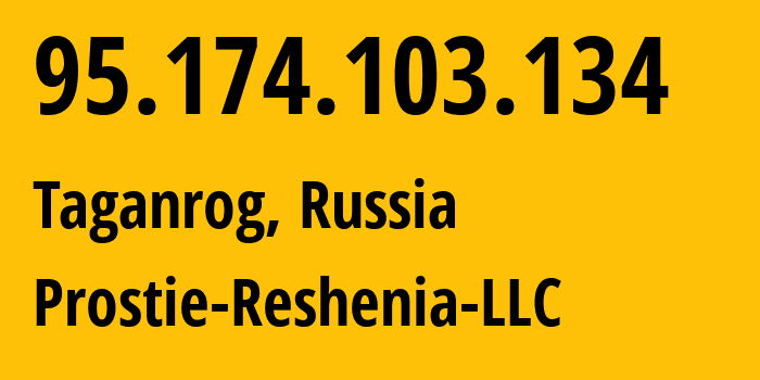 IP-адрес 95.174.103.134 (Таганрог, Ростовская Область, Россия) определить местоположение, координаты на карте, ISP провайдер AS49037 Prostie-Reshenia-LLC // кто провайдер айпи-адреса 95.174.103.134