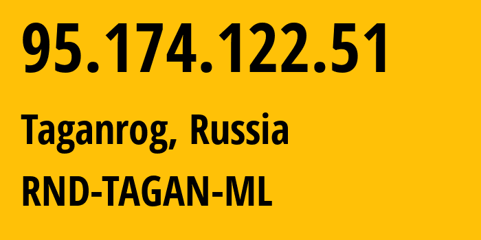 IP-адрес 95.174.122.51 (Таганрог, Ростовская Область, Россия) определить местоположение, координаты на карте, ISP провайдер AS0 RND-TAGAN-ML // кто провайдер айпи-адреса 95.174.122.51